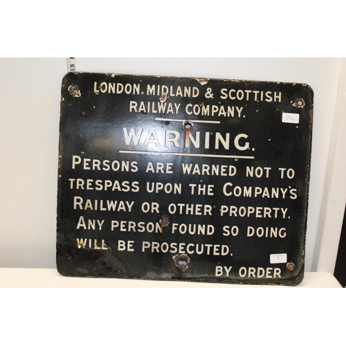 1 - A Antique London Midland and Scottish Railway enamel sign (has had some restoration)