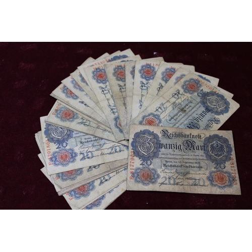 109 - A job lot of pre WW1 German 20 mark notes