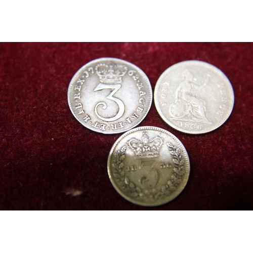 163 - A 1762 three pence & 1836 three pence & 1836 four pence