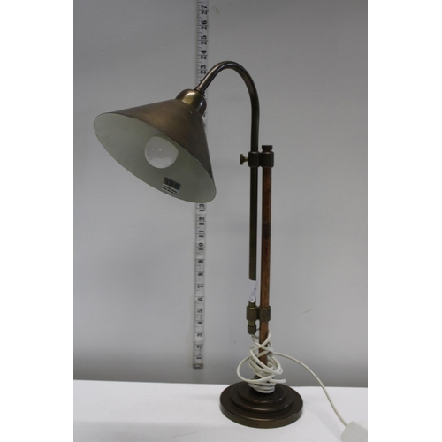 3 - A vintage copper and brass adjustable table lamp. postage unavailable