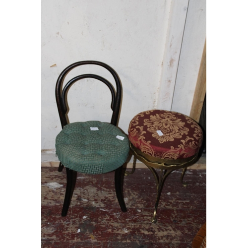 70 - A vintage wooden chair and upholstered stools. postage unavailable