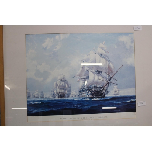 289 - A limited edition print 'HMS Victory Leading The Line At Trafalgar' by S Francis Smitheman. Postage ... 