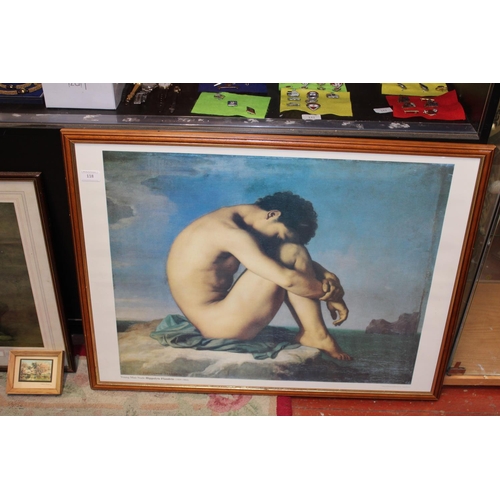 118 - A framed print by Hippolyte Flandrin entitled Young Man nude, postage unavailable