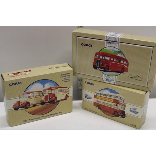 30 - Three boxed Corgi die-cast bus models