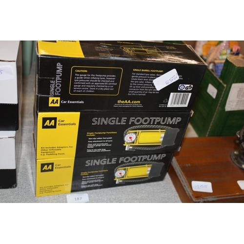 187 - Three new boxed single foot pumps