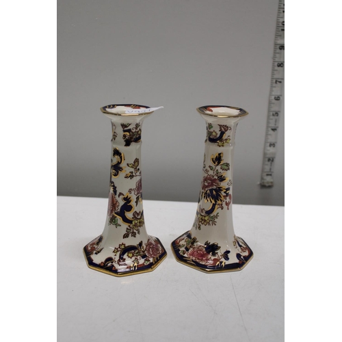 191 - Two Mason's ironstone candlesticks