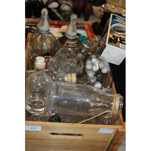 232 - A job lot of assorted glass bottles and other, shipping unavailable