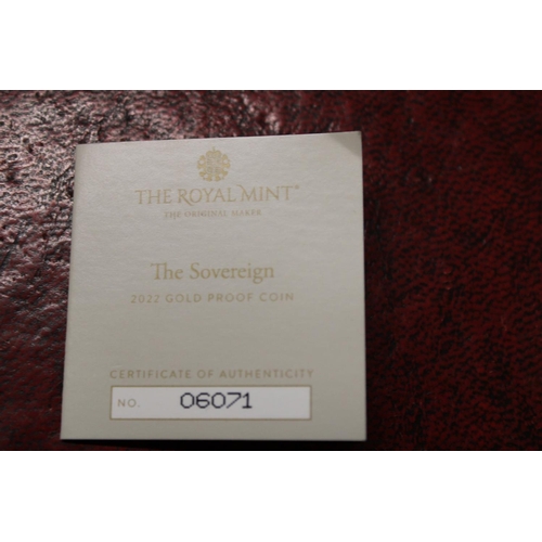 5 - A Royal Mint 2022 gold proof sovereign limited edition (no. 6071/10,500)