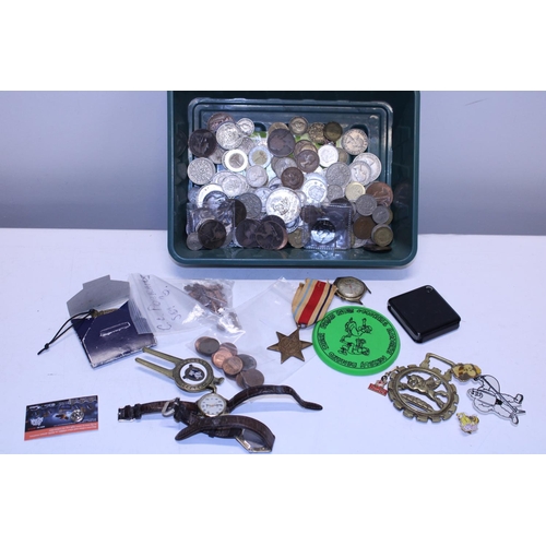 352 - A tray of assorted coinage, medals, watches and other