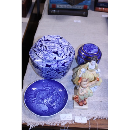 47 - Five pieces of collectable ceramics including a Royal Doulton Lady and Ironstone bowl