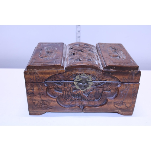 48 - A antique hand carved wooden Oriental casket