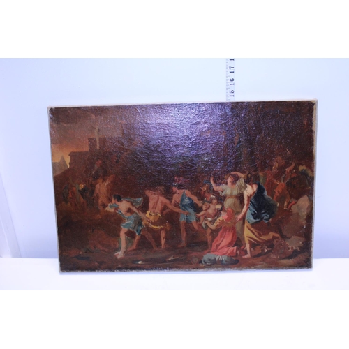 97 - A antique original oil on canvas in the manner of Nicolas Poussin 'The Saving of the Infant Pyrrhus'... 