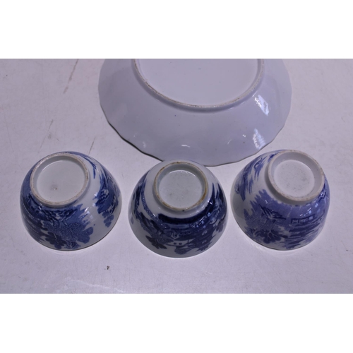 10 - A selection of Chinese blue and white tea bowls and a larger bowl