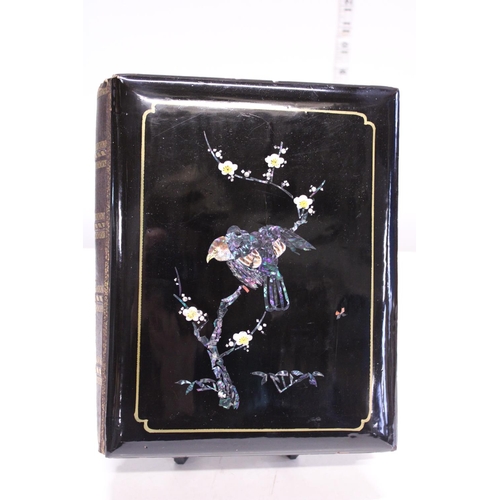 11 - A antique Japanese laquered & inlaid photo album with hand painted pages