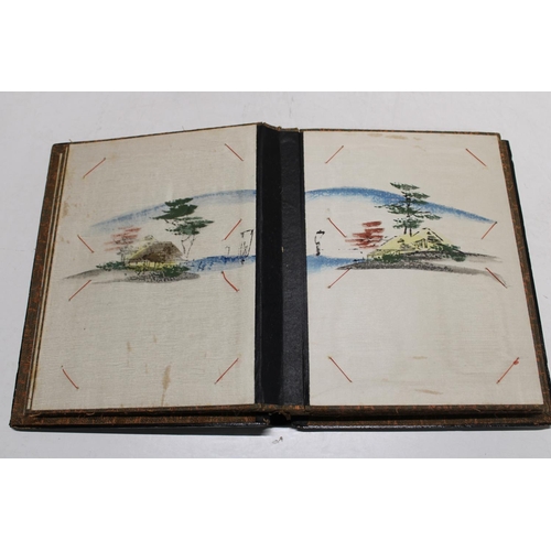 11 - A antique Japanese laquered & inlaid photo album with hand painted pages