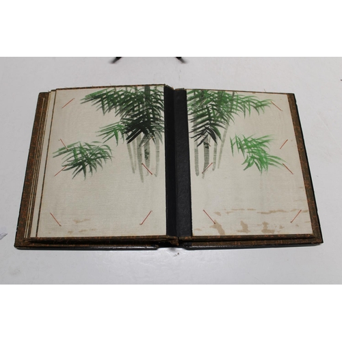 11 - A antique Japanese laquered & inlaid photo album with hand painted pages