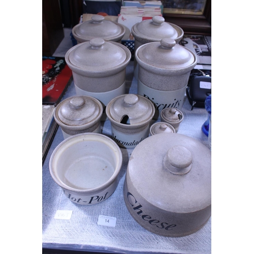 14 - A large stoneware selection of kitchen storage, shipping unavailable