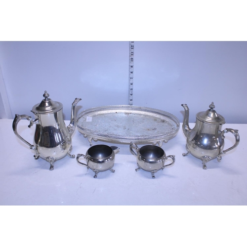 4 - A silver plated tea service on galleried tray