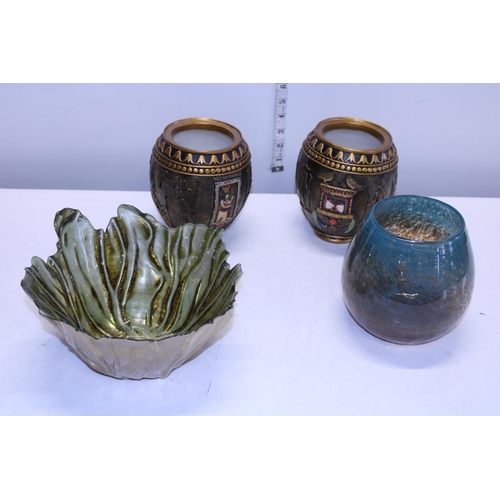 66 - Two art glass vases and two ceramic vases