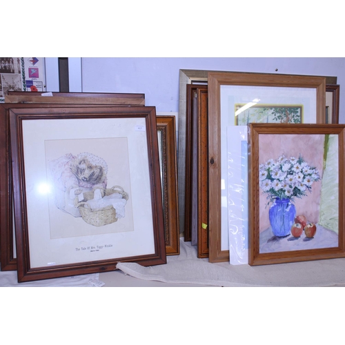 417 - A large job lot of assorted framed prints and artwork. Postage unavailable