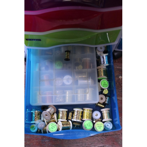 148 - A eight drawer storage cabinet full of fly fishing accessories including feathers etc. Postage unava... 