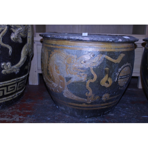 2 - A smaller heavy Chinese ironstone planter with Dragon detailing, imported into Thailand, shipping un... 