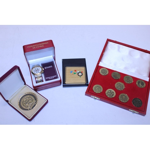 212 - A job lot of assorted UEFA Football related medals and collectors items. From the collection of the ... 