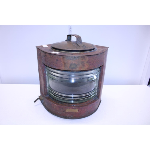 333 - A antique copper ships lantern has been converted for electric use