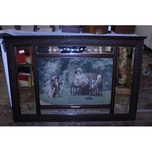 421 - A quality wooden framed early 20th century etched glass wall mirror, shipping unavailable