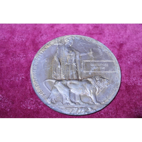 103 - A WW1 bronze death penny awarded Lawrence Myers