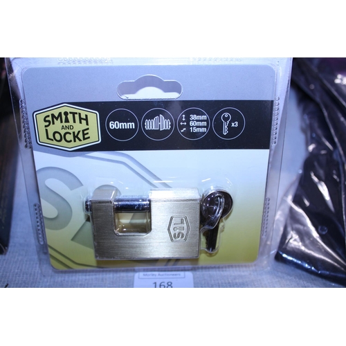 171 - A box of five Smith and Locke padlocks