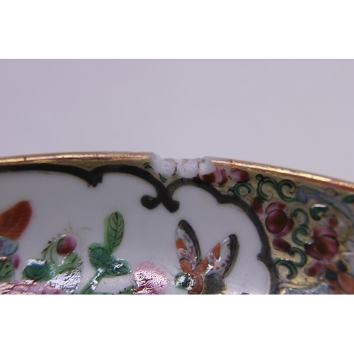 232 - A Chinese 19th century Famille Rose dish with birds and butterfly decoration (slight chip to rim) D2... 