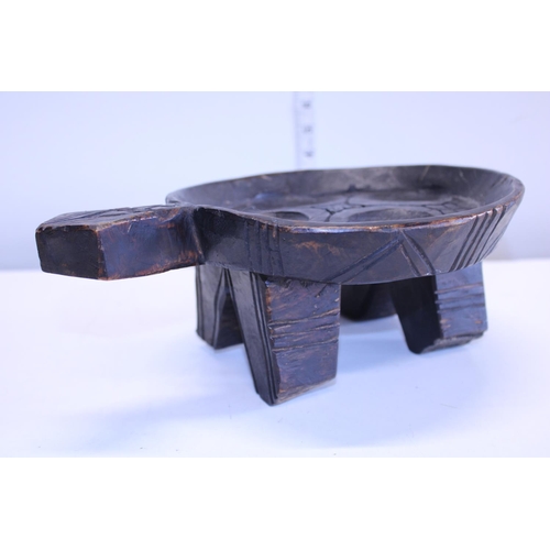 303 - A antique carved tray in the form of a turtle