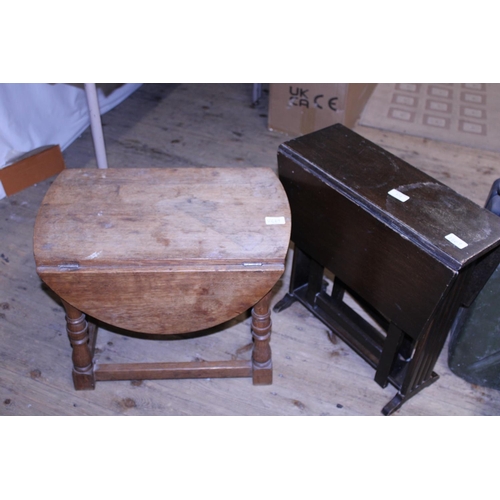 65 - Two small vintage wooden drop leaf tables, shipping unavailable