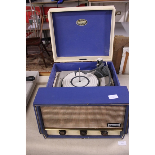 205 - A vintage Dansette conquest record player in working order, shipping unavailable