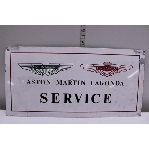 298 - A vintage Aston Martin Lagonda double sided enamel sign. Parts/Service 60x30cm