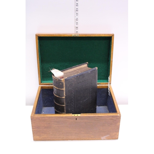 53 - A wooden box with a Victorian family bible