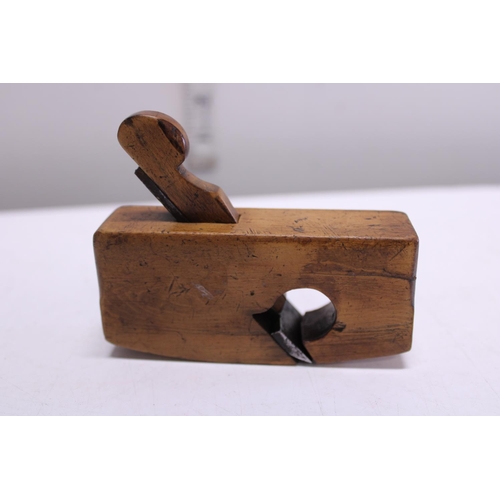 107 - A small boxwood plane and another lovely brass bottomed convex coffin plane, joiners name Trower imp... 