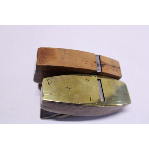 107 - A small boxwood plane and another lovely brass bottomed convex coffin plane, joiners name Trower imp... 