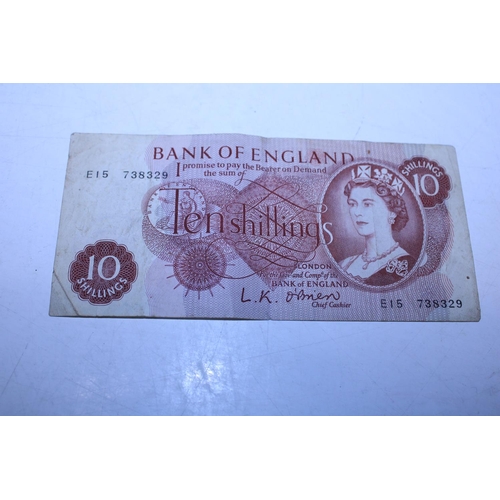 116 - A vintage £1 note with print error and a ten shilling bank note