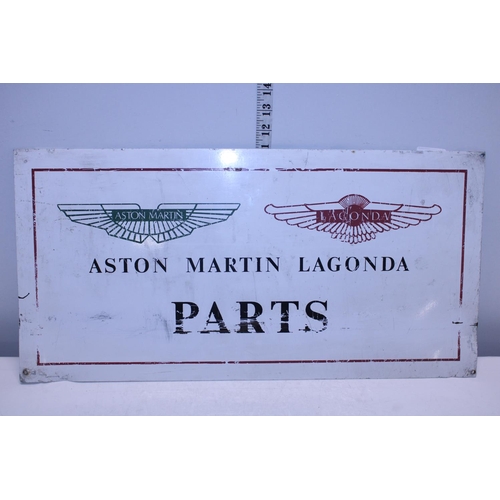 298 - A vintage Aston Martin Lagonda double sided enamel sign. Parts/Service 60x30cm