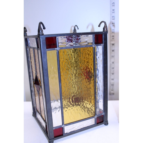 57 - A matched pair of early 20th century stained glass light shades in excellent condition with hanging ... 