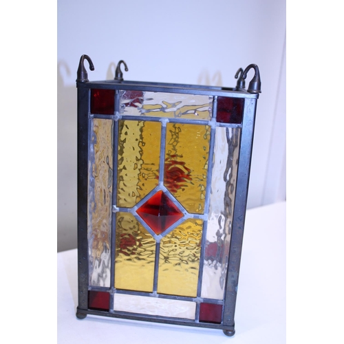 57 - A matched pair of early 20th century stained glass light shades in excellent condition with hanging ... 