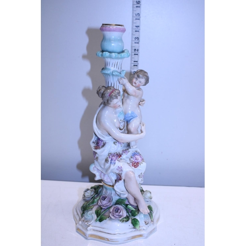 70 - A highly decorated pair of late Victorian Meissen candlesticks decorated by Helena Wolfsohn c1890. S... 