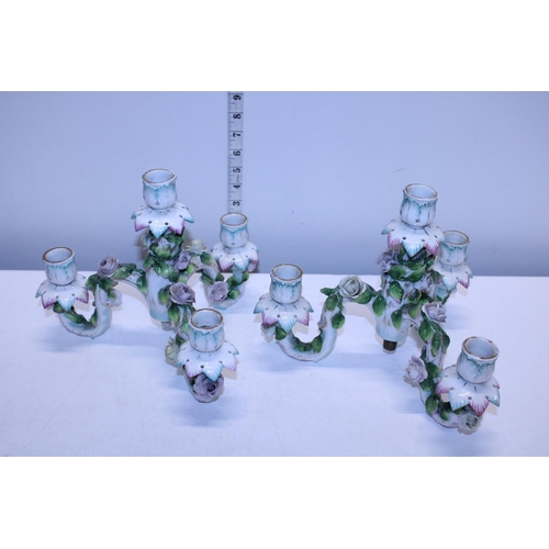 70 - A highly decorated pair of late Victorian Meissen candlesticks decorated by Helena Wolfsohn c1890. S... 