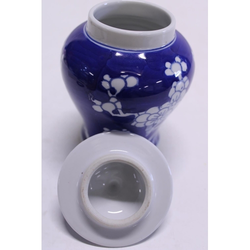 192 - A Chinese prunus blossom lidded jar with blue seal mark to base