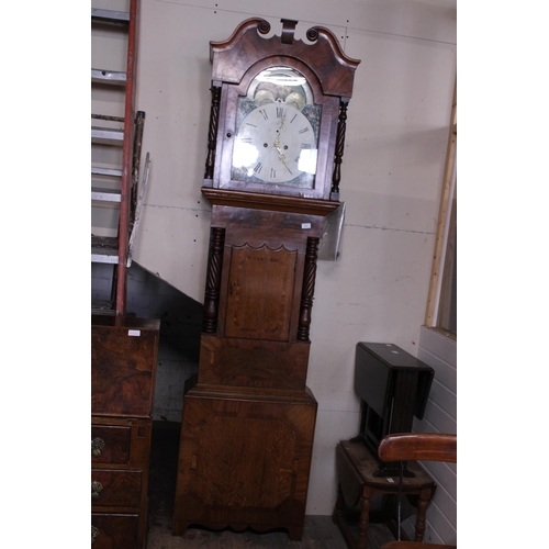 386 - A Victorian Griffith Owen Llanrwst c1870 oak cased long cased clock, mahogany veneer, hand painted d... 