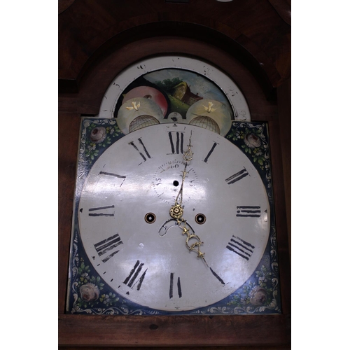 386 - A Victorian Griffith Owen Llanrwst c1870 oak cased long cased clock, mahogany veneer, hand painted d... 