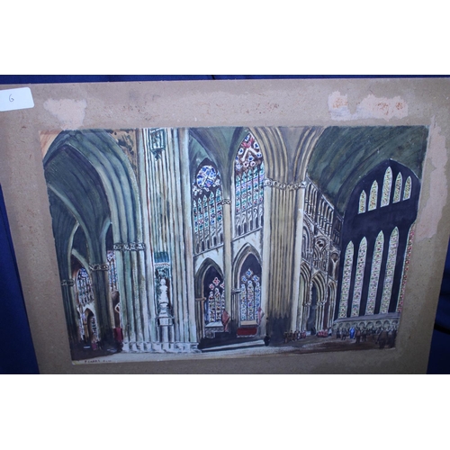 63 - A watercolour by P Carrs 1944 of Church Interior and verso children pulling a cracker, shipping unav... 