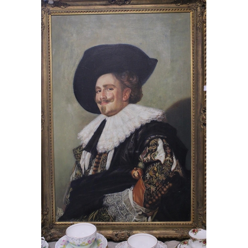 48 - A large framed 1930's very well painted oil on canvas in a gilt framed  copy of 'The Laughing Cavali... 